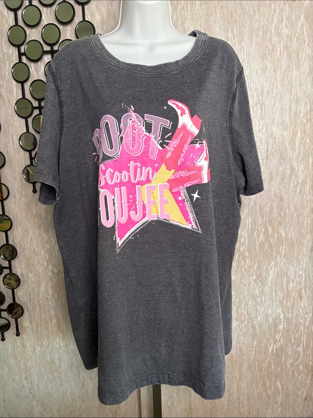 PLus Glitzy Girlz Tee with Hot Pink Star & Boot Graphic